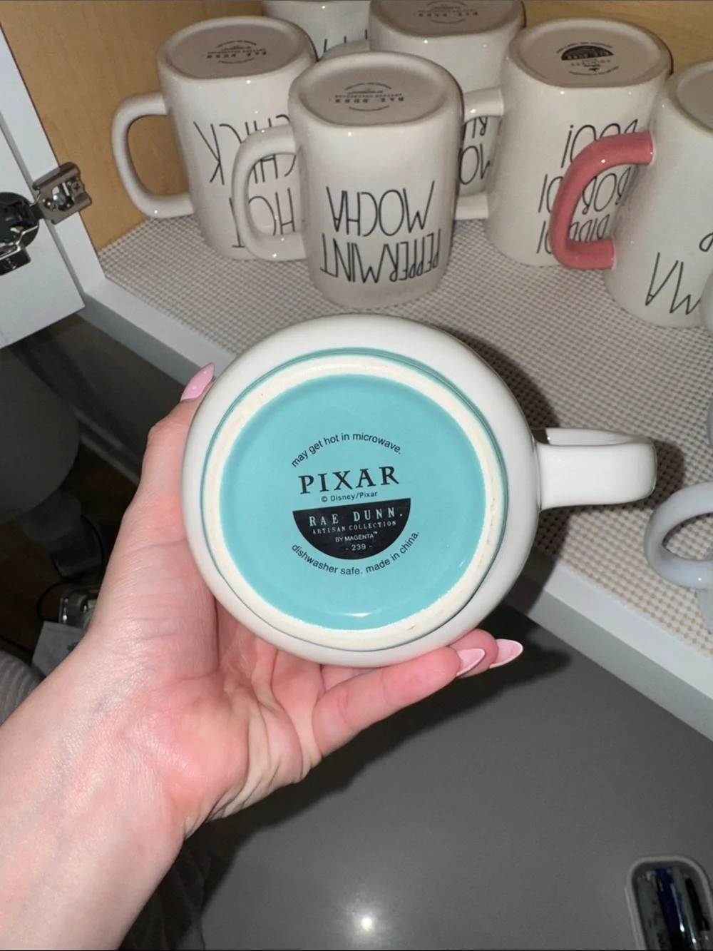 Rae Dunn White Ceramic Mug with Aqua Interior